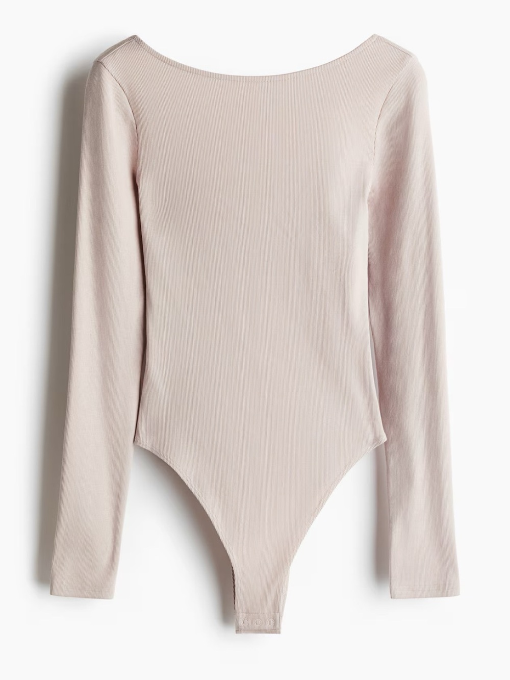 Women’s Long Sleeve scoop back Ribbed One-Piece Bodysuit in Light pink - L